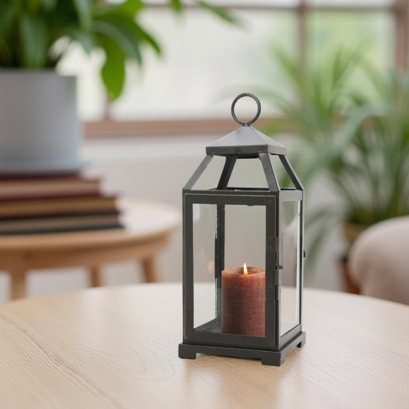 Hosley 14 Inch High Large Clear Glass Iron Classic Style Lantern Elegant Candle Holder for Home Decor Vintage-Inspired Centerpiece with Stylish Iron Frame Indoor/Outdoor Lighting Accent Timeless - Image 5